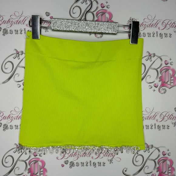 Pretty little things skirt, lime, green rhinestone, bling fringe, stretchy sexy - Picture 2 of 9